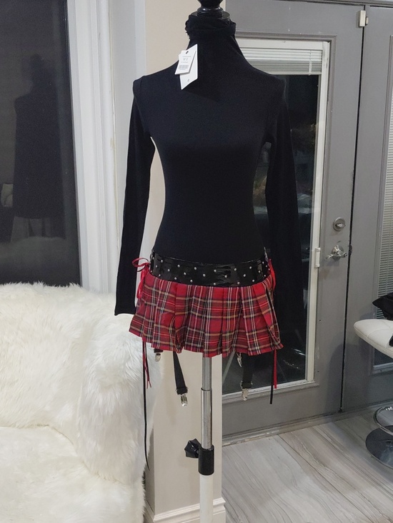 Dresses & Skirts - Bundle Plaid Red Mini Skirt with Studded Waistband